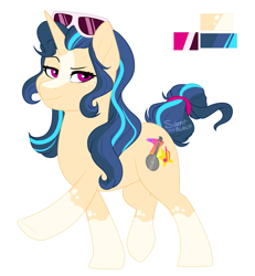 Size: 1199x1299 | Tagged: safe, artist:silentwolf-oficial, imported from derpibooru, oc, oc only, oc:banjo, pony, unicorn, coat markings, horn, raised hoof, reference sheet, simple background, socks (coat marking), socks (coat markings), solo, sunglasses, unicorn oc