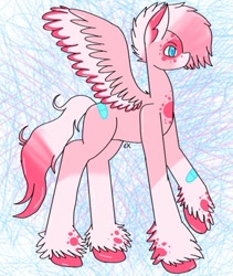 Size: 745x881 | Tagged: safe, artist:galacticaries, imported from derpibooru, oc, oc only, pegasus, pony, abstract background, pegasus oc, raised hoof, solo, unshorn fetlocks, wings