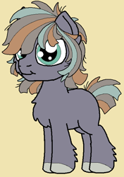 Size: 480x680 | Tagged: safe, artist:rosefang16, imported from derpibooru, oc, oc only, oc:stalagmite apple, pony, blank flank, colt, foal, male, offspring, parent:big macintosh, parent:marble pie, parents:marblemac, simple background, solo, yellow background