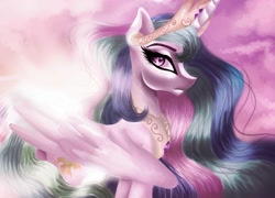 Size: 2000x1440 | Tagged: safe, artist:stormystica, imported from derpibooru, princess celestia, alicorn, pony, beautiful, crown, jewelry, peytral, profile, profile view, regalia, solo