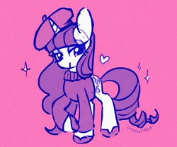 Size: 1800x1500 | Tagged: safe, artist:dawnfire, rarity, pony, unicorn, beatnik rarity, beret, clothes, female, hat, heart, horn, lidded eyes, mare, solo, sparkles, sweater, turtleneck