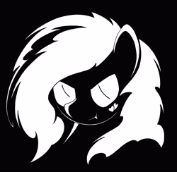 Size: 4496x4392 | Tagged: safe, artist:azdaracylius, oc, oc only, pegasus, pony, black and white, bust, fangs, female, grayscale, heart, mare, monochrome, portrait, solo