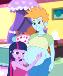 Size: 2292x2773 | Tagged: artist needed, safe, imported from derpibooru, twilight sparkle, oc, oc:harmony star, equestria girls, male, male pregnancy, pregnant