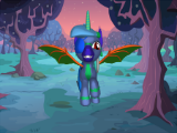 Size: 160x120 | Tagged: safe, imported from derpibooru, oc, oc only, oc:switch swap, alicorn, bat pony, pony, 3d, 3d pony creator, apple tree, clothes, eyepatch, flying, looking at you, picture for breezies, sfm pony, smiling at you, solo, source filmmaker, tree, uniform, wonderbolts uniform, zap apple tree