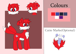 Size: 3500x2500 | Tagged: safe, artist:itwasscatters, imported from derpibooru, oc, oc only, oc:two-tailed derpy, earth pony, fox, fox pony, hybrid, original species, pony, anime hair, bubble, chest fluff, commission, cutie mark, ear fluff, fluffy, headband, ponytail, reference sheet, solo, tail, two tails