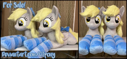 Size: 3310x1530 | Tagged: safe, artist:qtpony, imported from derpibooru, derpy hooves, pony, bow, clothes, irl, photo, plushie, self ponidox, socks, striped socks, tail bow