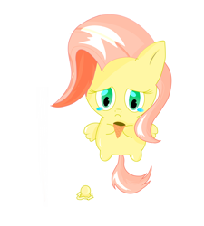 Size: 1800x2000 | Tagged: artist needed, safe, imported from derpibooru, fluttershy, pegasus, pony, chibi, crying, dropped ice cream, female, food, front view, full face view, hoof hold, ice cream, looking down, sad, simple background, solo, spread wings, teary eyes, white background, wings