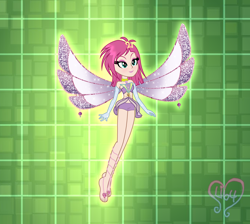 Size: 3800x3408 | Tagged: safe, artist:kova360, artist:lumi-infinite64, artist:prismagalaxy514, imported from derpibooru, fairy, human, equestria girls, bare shoulders, barefoot, barely eqg related, base used, clothes, crossover, enchantix, equestria girls style, equestria girls-ified, fairy wings, feet, gloves, rainbow s.r.l, solo, sparkly wings, strapless, tecna, transformation, wings, winx club