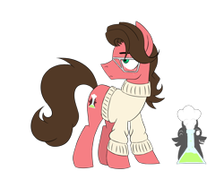 Size: 5000x4000 | Tagged: safe, artist:pencilsparkreignited, imported from derpibooru, oc, oc only, oc:gareth hellraiser, pony, beaker, brown mane, clothes, cutie mark, fluffy tail, glasses, green eyes, long hair, long mane, red coat, scar, shadows, simple background, solo, sweater, transparent background, turtleneck, turtleneck sweater