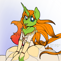 Size: 3058x3058 | Tagged: safe, artist:pony straponi, artist:st. oni, editor:justsoufn, imported from derpibooru, oc, oc only, oc:arc pyre, anthro, phoenix, unicorn, clothes, collaboration, crossdressing, dress, gown, male, solo, vector