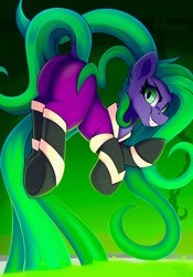 Size: 1183x1690 | Tagged: safe, artist:shadowreindeer, imported from derpibooru, mane-iac, earth pony, pony, power ponies (episode), butt, female, grin, looking at you, looking back, looking back at you, mare, plot, smiling, solo, tentacle hair, underhoof, vat