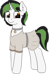 Size: 1018x1538 | Tagged: safe, artist:czaroslaw, imported from derpibooru, oc, oc only, oc:czarie, pony, unicorn, clothes, collar, femboy, male, simple background, solo, stallion, standing, transparent background, tunic