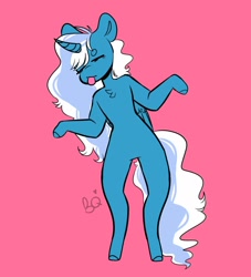 Size: 1280x1408 | Tagged: safe, artist:snansswap, imported from derpibooru, oc, oc only, oc:fleurbelle, alicorn, anthro, semi-anthro, alicorn oc, chest fluff, female, horn, mare, pink background, simple background, solo, tongue out, wings