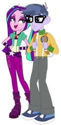 Size: 434x884 | Tagged: safe, artist:kimberlythehedgie, artist:skyfallerart, edit, imported from derpibooru, aria blaze, microchips, equestria girls, rainbow rocks, ariachips, backpack, boots, clothes, female, gem, glasses, high heel boots, male, pants, pigtails, shipping, shoes, simple background, siren gem, straight, transparent background, twintails, vector