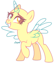 Size: 1856x2168 | Tagged: safe, artist:lazuli, artist:mint-light, imported from derpibooru, oc, oc only, alicorn, pony, alicorn oc, bald, base, eyelashes, grin, heterochromia, horn, raised hoof, signature, simple background, smiling, solo, transparent background, wings