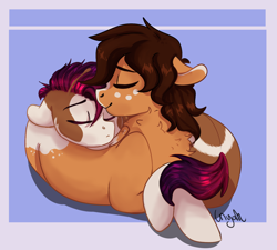 Size: 1884x1692 | Tagged: safe, artist:inyah, imported from derpibooru, oc, oc only, oc:cecilia, oc:glenn, original species, pegasus, pony, appaloosa, coat markings, female, freckles, lying down, male, mare, pegasus oc, simple background, sleeping, snuggling, stallion, wings