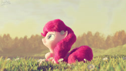 Size: 3840x2160 | Tagged: safe, artist:dashyoshi, imported from derpibooru, pinkie pie, earth pony, pony, 3d, blender, flower, flower in hair, grass, holiday, lying down, solo, thanksgiving, tree