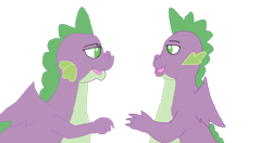 Size: 1279x673 | Tagged: safe, artist:whistle blossom, imported from derpibooru, spike, dragon, barb, dragoness, female, looking at each other, male, rule 63, self ponidox, selfcest, shipping, simple background, spikebarb, straight, transparent background, winged barb, winged spike