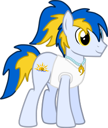 Size: 2670x3184 | Tagged: safe, artist:feathertrap, imported from ponybooru, oc, oc:beach beau, earth pony, pony, 1000 hours in gimp, cabaña boy, clothes, heterochromia, jewelry, male, messy mane, necklace, pearl necklace, ponytail, shirt, simple background, solo, stallion, transparent background, two toned mane, vector