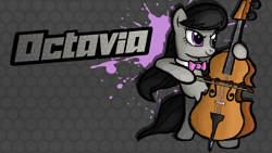 Size: 1920x1080 | Tagged: safe, artist:thealjavis, octavia melody, earth pony, pony, fighting is magic, bow (instrument), bowtie, cello, cello bow, female, mare, musical instrument, smiling, solo