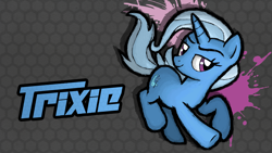 Size: 1920x1080 | Tagged: safe, artist:thealjavis, artist:theginutza, trixie, pony, unicorn, fighting is magic, female, lidded eyes, mare, smiling, solo