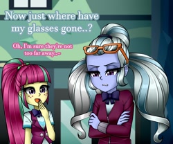 Size: 1200x1000 | Tagged: safe, artist:nekojackun, imported from derpibooru, sour sweet, sugarcoat, equestria girls, clothes, crystal prep academy uniform, dialogue, glasses, school uniform, shadowbolts