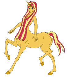 Size: 754x866 | Tagged: safe, artist:cdproductions66, artist:nypd, imported from derpibooru, sunset shimmer, anthro, centaur, monster girl, equestria girls, base used, breasts, centaur sunset, centaurified, cleavage, female, godiva hair, hooves, horn, human facial structure, human head, missing cutie mark, nudity, raised hooves, red hair, simple background, solo, strategically covered, transparent background, turquoise eyes, two toned hair, two toned tail, unicorn horn, unitaur