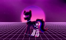 Size: 1024x624 | Tagged: safe, artist:nekoremilia1, imported from derpibooru, earth pony, pony, aesthetics, neon, solo, synthwave