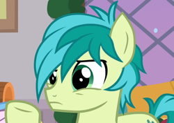 Size: 1078x768 | Tagged: safe, imported from derpibooru, screencap, sandbar, earth pony, pony, the hearth's warming club, cropped, foal, male, raised hoof, reaction image, teenager, what the fuck am i reading, wtf face