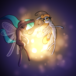 Size: 1000x1000 | Tagged: safe, artist:plaguemare, imported from derpibooru, breezie, antennae, colored sketch, dancing, doodle, drawthread, glow, glowing, request, requested art, wings