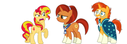 Size: 2563x892 | Tagged: safe, artist:chrzanek97, artist:rawcolter14, artist:theshadowstone, derpibooru exclusive, edit, imported from derpibooru, stellar flare, sunburst, sunset shimmer, pony, unicorn, angry, argument, brother and sister, female, headcanon, like mother like daughter, like mother like son, like parent like child, male, mare, mother and child, mother and daughter, mother and son, show accurate, siblings, simple background, stallion, stellar flare is not amused, sunburst is not amused, sunny siblings, sunset shimmer is not amused, transparent background, trio, unamused, vector