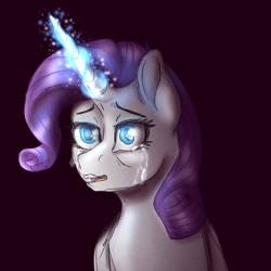 Size: 768x768 | Tagged: safe, artist:delfinaluther, imported from derpibooru, rarity, pony, unicorn, crying, dark, glowing horn, horn, magic, magic aura, sad, solo