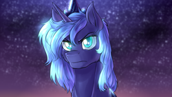 Size: 1920x1080 | Tagged: safe, artist:not-ordinary-pony, derpibooru exclusive, imported from derpibooru, princess luna, alicorn, pony, female, glowing eyes, mare, s1 luna, solo, star sky