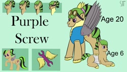 Size: 1280x720 | Tagged: safe, artist:schumette14, imported from derpibooru, oc, oc:purple screw, pegasus, pony, next generation, offspring, parent:ms. peachbottom, parent:peach bottom, parent:stellar eclipse, parents:peacheclipse, parents:stellarbottom, redesign, story included