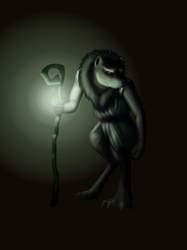 Size: 1734x2320 | Tagged: safe, artist:nevillerob, imported from derpibooru, diamond dog, dark, lantern, solo, walking stick