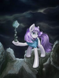 Size: 1647x2160 | Tagged: safe, artist:asumi, artist:asumiart, imported from derpibooru, maud pie, earth pony, pony, balancing, female, rock, solo, storm