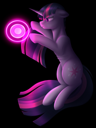 Size: 1800x2400 | Tagged: safe, artist:globug100art, imported from derpibooru, twilight sparkle, pony, unicorn, black background, dark, female, magic orb, mare, redraw, simple background, solo, unicorn twilight