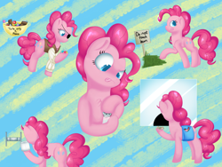 Size: 2048x1536 | Tagged: safe, artist:globug100art, imported from derpibooru, pinkie pie, earth pony, pony, bag, candy, cinema, clothes, colored pupils, costume, eyepatch, female, food, fuck the police, keep off the grass, mare, mischevious, money, multeity, nightmare night, nightmare night costume, pirate costume, prank, pure unfiltered evil, saddle bag, salt shaker, toilet paper roll, tongue out, too much pink energy is dangerous