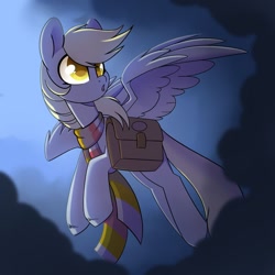 Size: 1280x1280 | Tagged: safe, artist:cloud-fly, imported from derpibooru, derpy hooves, pegasus, pony, bag, clothes, saddle bag, scarf, solo