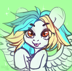 Size: 2436x2430 | Tagged: safe, artist:sugarstar, imported from derpibooru, oc, oc only, pegasus, pony, chest fluff, high res, rcf community, simple background, sketch, solo, tongue out