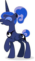 Size: 3070x5414 | Tagged: safe, artist:cirillaq, imported from derpibooru, princess luna, pony, between dark and dawn, absurd resolution, alternate hairstyle, barehoof, eyes closed, grin, hair bun, hairband, raised hoof, simple background, smiling, solo, tail, tail bun, transparent background, vector