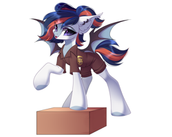 Size: 3888x3100 | Tagged: safe, artist:airiniblock, imported from derpibooru, oc, oc only, oc:venturi, bat pony, pony, bat pony oc, bat wings, rcf community, solo, united parcel service, ups, ups uniform, wings