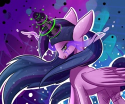 Size: 900x750 | Tagged: safe, artist:dragondawn18, imported from derpibooru, twilight sparkle, alicorn, pony, abstract background, black background, blue background, dark magic, glowing horn, horn, magic, paint tool sai, purple background, simple background, solo, sombra eyes, twilight sparkle (alicorn), white background