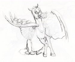 Size: 6370x5240 | Tagged: safe, artist:lady-limule, imported from derpibooru, oc, oc only, pegasus, pony, inktober 2017, lineart, male, monochrome, pegasus oc, solo, stallion, traditional art, wings