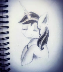 Size: 1080x1245 | Tagged: safe, artist:rxndxm.artist, imported from derpibooru, oc, oc:shooting star, pony, unicorn, bust, eyes closed, female, horn, irl, mare, photo, solo, traditional art, unicorn oc