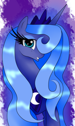 Size: 1024x1703 | Tagged: safe, artist:minelvi, imported from derpibooru, princess luna, alicorn, pony, abstract background, bust, eyelashes, jewelry, peytral, s1 luna, smiling, solo, tiara