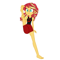 Size: 768x768 | Tagged: safe, artist:fee lynn, artist:felix lynn, artist:thatradhedgehog, imported from derpibooru, sunset shimmer, equestria girls, barefoot, feet, simple background, solo, standing splits, transparent background, vertical split