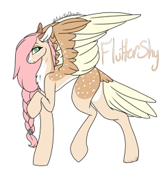 Size: 2340x2428 | Tagged: safe, artist:articfoxdraws, imported from derpibooru, fluttershy, pegasus, pony, alternate hairstyle, braid, chest fluff, female, freckles, markings, missing cutie mark, raised hoof, raised leg, redesign, simple background, solo, transparent background