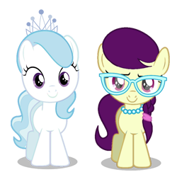 Size: 768x768 | Tagged: safe, artist:caliazian, artist:kateydake, imported from derpibooru, boysenberry, cotton cloudy, diamond tiara, silver spoon, earth pony, pony, twilight time, .ai available, .svg available, absurd resolution, duo, duo female, female, filly, glasses, jewelry, necklace, recolor, simple background, smiling, svg, tiara, transparent background, vector