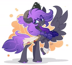 Size: 2200x2000 | Tagged: safe, artist:liquorice_sweet, imported from derpibooru, oc, oc only, oc:nebula wolf-fang, pegasus, pony, abstract background, artificial wings, augmented, chest fluff, female, mechanical wing, solo, wings